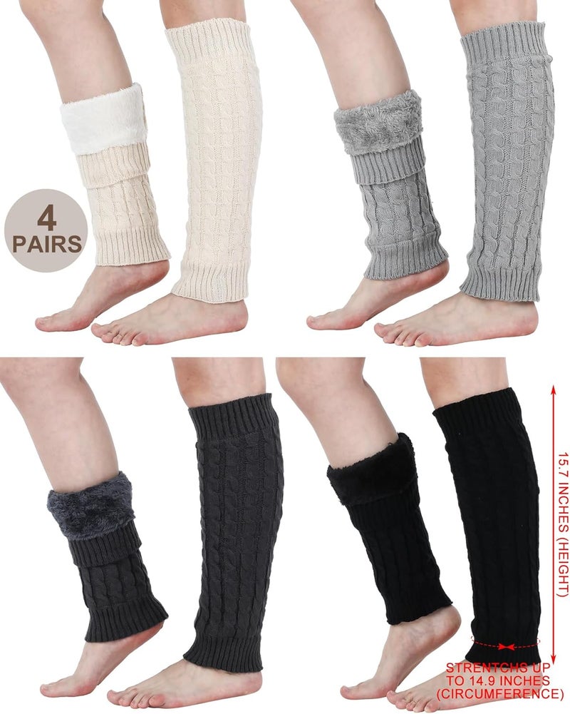 Chuarry 4 Pairs Women's Fleece Lined Leg Warmers Fuzzy Knit Double Layer Leg Warmer Long Boot Socks for Skating Daily Wear - Image 2